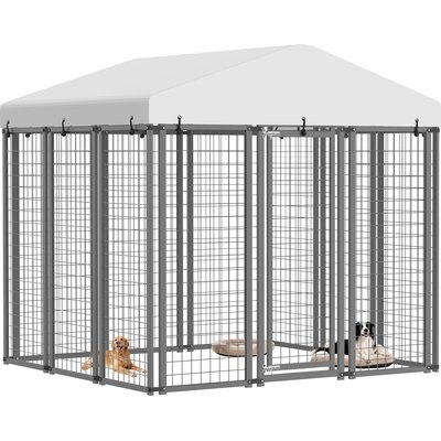 Fuzzy Bird Fuzzy Bird Outdoor Rust-Resistant Galvanized Welded Metal Mesh Dog Kennel with Waterproof Canopy & Secure Locking Mechanism, Black, Medium
