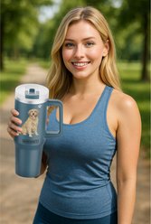 E&S PETS Golden Retriever Stainless Steel Tumbler, 40-oz, Blue slide 2 of 5