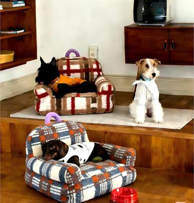 Show full view: Fairela Retro Cozy Plush Couch with Raised Arms & Back Support Machine Washable Furniture Style Sofa Cat Bed, Blue/Red, Large slide 4 of 9
