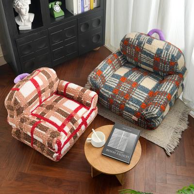 Show full view: Fairela Retro Cozy Plush Couch with Raised Arms & Back Support Machine Washable Furniture Style Sofa Cat Bed, Blue/Red, Large slide 3 of 9