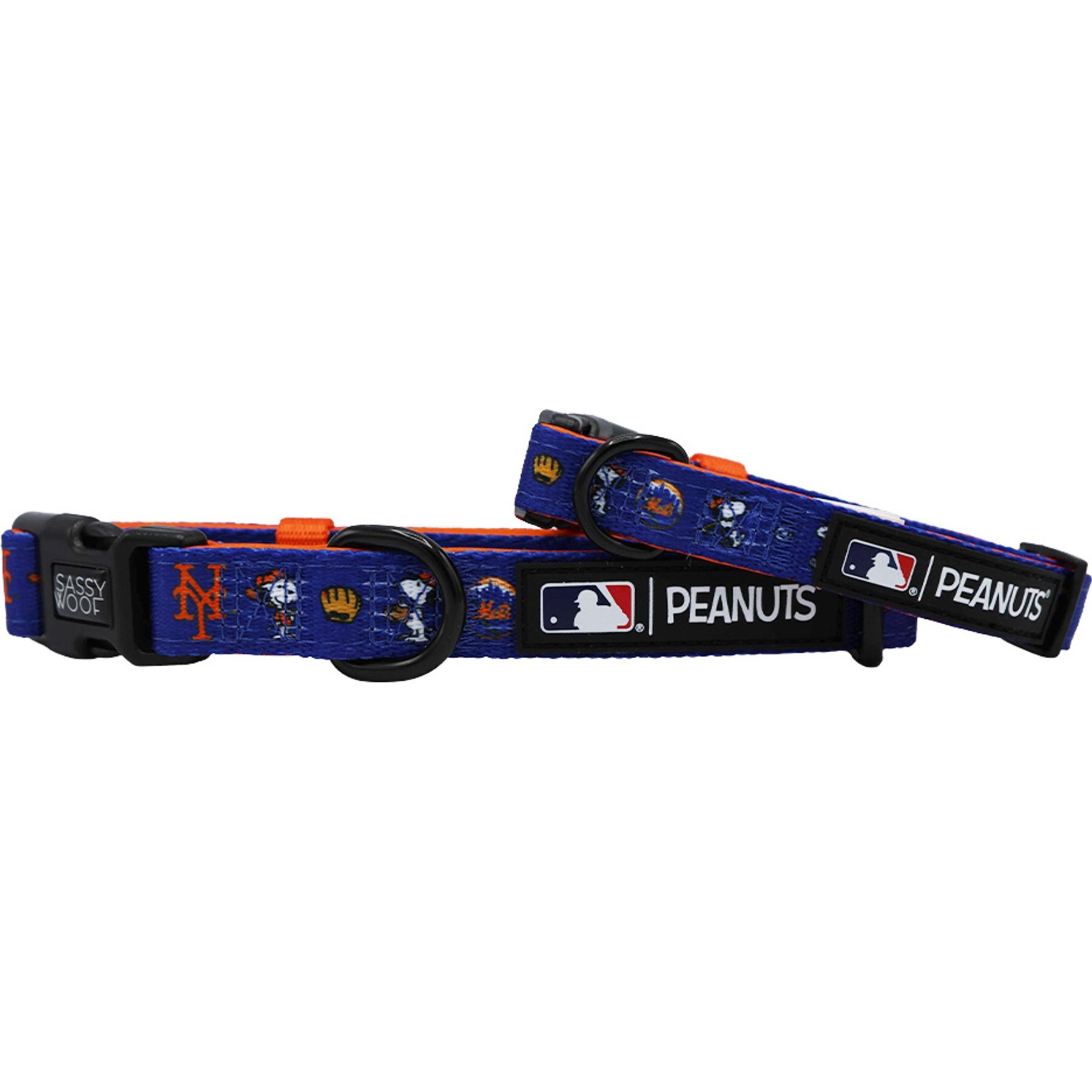 Sassy Woof MLB x Peanuts New York Mets Adjustable Dog Collar, Large: 26-in neck, 1-in width