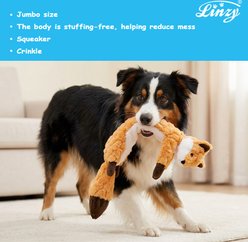 Linzy Toys Flat Crinklez Jumbo Fox Stuffing-Free Squeaky Plush Dog Toy, Orange, 27-in slide 2 of 5