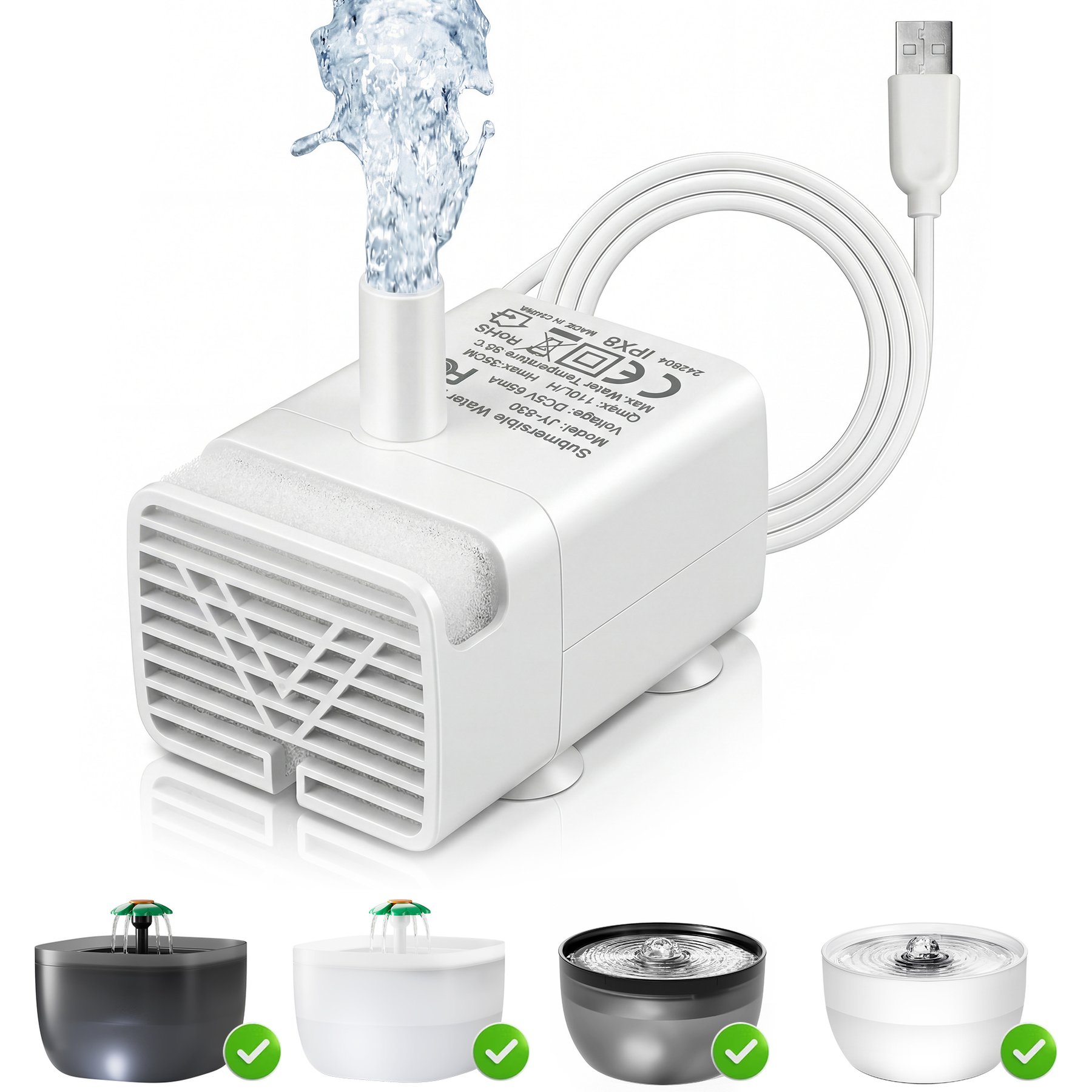 Casfuy W7 & W8 Ultra-Quiet Cat Water Fountain Replacement Pump
