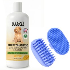 We Love Doodles Puppy Grooming Bundle: Shampoo, Mango Scent, 8-fl oz bottle + 2 Grooming Brushes