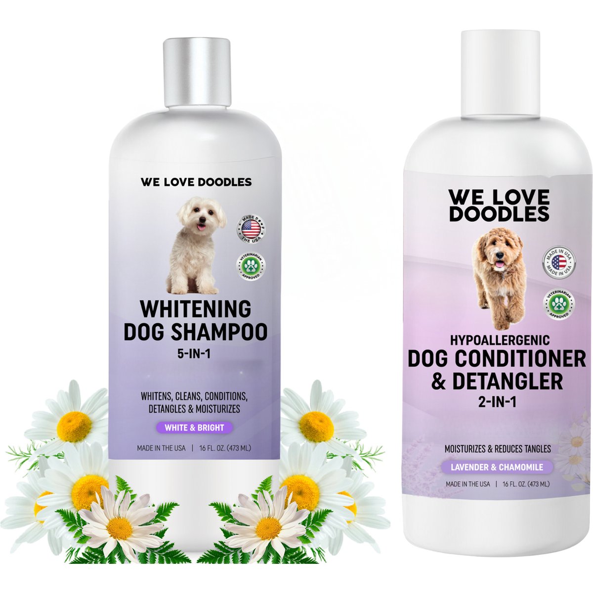 We Love Doodles Dog Grooming Bundle: Whitening Shampoo, 16-fl oz bottle + 4-in-1 Conditioner & Detangler, 16-fl oz bottle