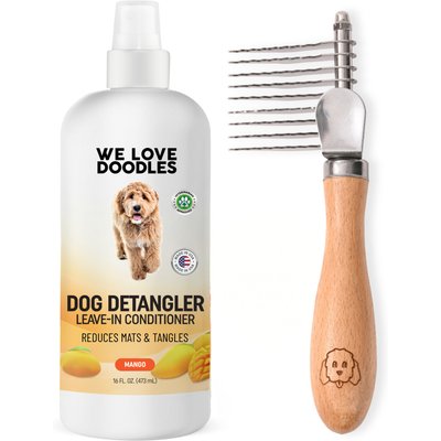 We Love Doodles We Love Doodles Dog Grooming Bundle: Detangler Spray, Mango Scent, 16-fl oz bottle + Dematting Rake Comb