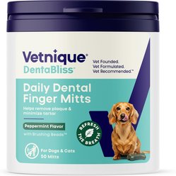 Vetnique Labs DentaBliss Finger Mitt Peppermint Flavor for Plaque, Tartar Prevention & Fresh Breath Dog Denta...