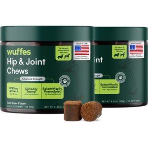 Wuffes Advanced Hip & Joint Chews with Glucosamine & Chondroitin Pork Liver Flavored Soft Chews for Large Dogs, 30 count, case of 2