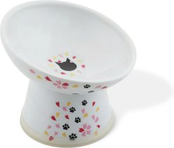 Necoichi Raised Ceramic Tilted Cat Food Bowl, Sakura, 1-cup