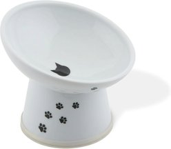 Necoichi Tilted Stress Free Raised Cat Food Bowl, White