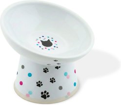 Necoichi Raised Ceramic Tilted Cat Food Bowl, Colorful Dots, 1-cup