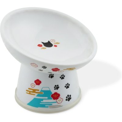Necoichi Necoichi Raised Porcelain Ceramic Tilted Cat Food Bowl, Fuji, 1-cup