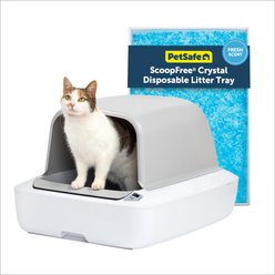 PetSafe ScoopFree Crystal Pro Front-Entry Self-Cleaning Cat Litter Box, White & Grey