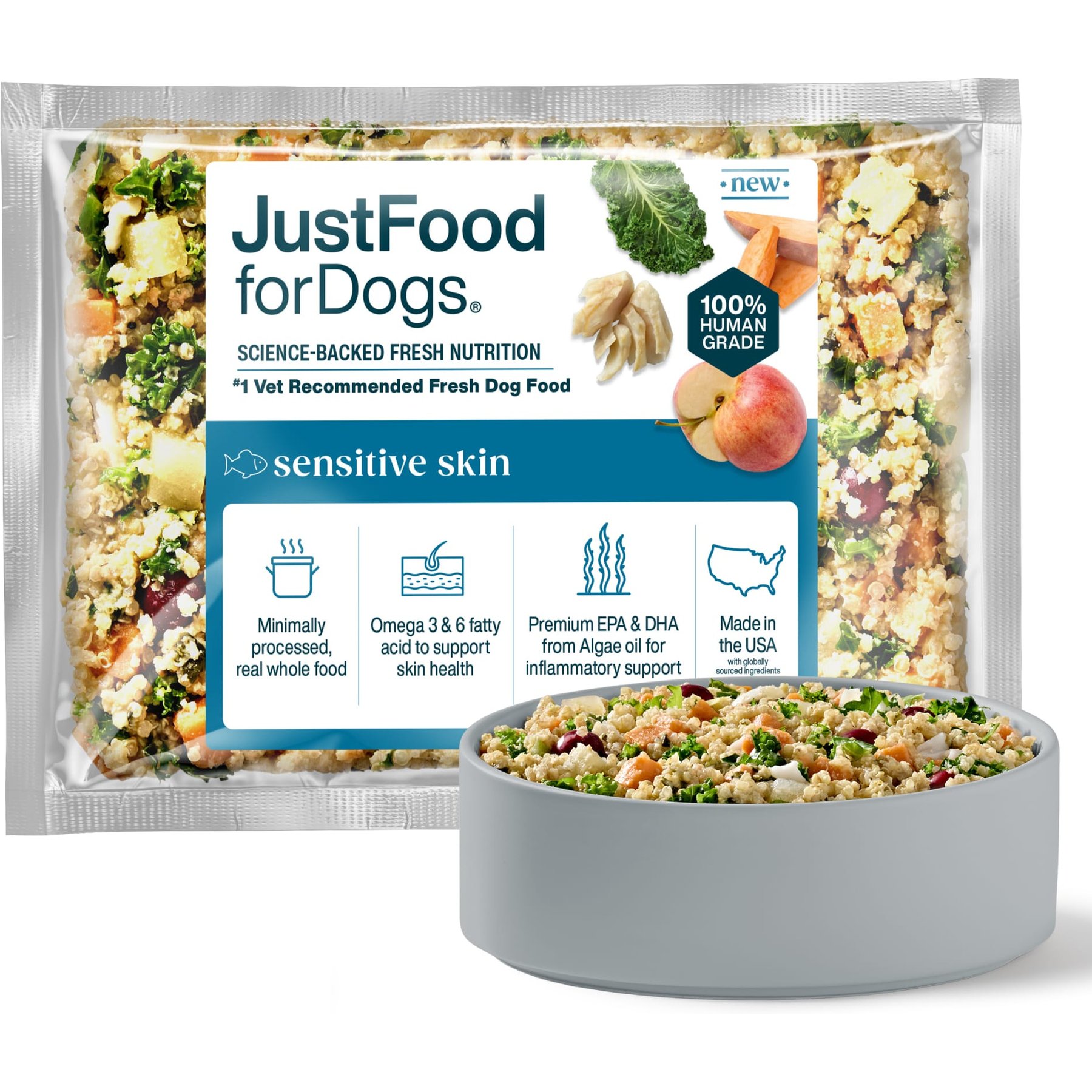 JustFoodForDogs Sensitive Skin Fresh Frozen Human-Grade Seafood & Fish Fresh Dog Food, 18-oz pouch, case of 21