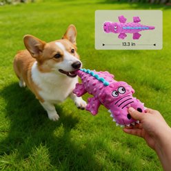 Potaroma Interactive Alligator Squeaky Crinkle Plush Dog Toy, Blue/Red, 14.6 x 7.5-in, 2 count slide 2 of 7