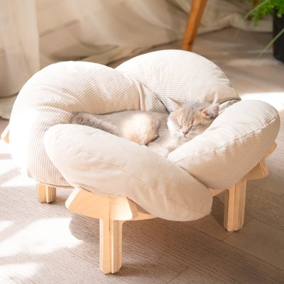 CheerPals CheerPals Elevated Wooden Sofa Dog & Cat Bed with Removable Washable Cover, White