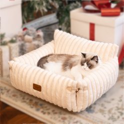 CheerPals Fluffy Sofa Recliner Dog & Cat Bed with Removable Washable Cover, White