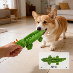Potaroma Interactive Crocodile Stuffing-Free Squeaky Plush Dog Toy, Dark Green/Light Green, 17.7 x 5.9-in, 2 count slide 2 of 7