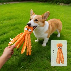 Potaroma Interactive Octopus Stuffing-Free Plush Dog Toy, Blue/Orange, 2.6 x 3.2-in, 2 count slide 2 of 7