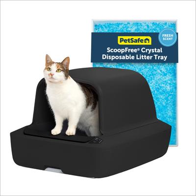 PetSafe ScoopFree Crystal Pro Front-Entry Self-Cleaning Cat Litter Box, White & Grey