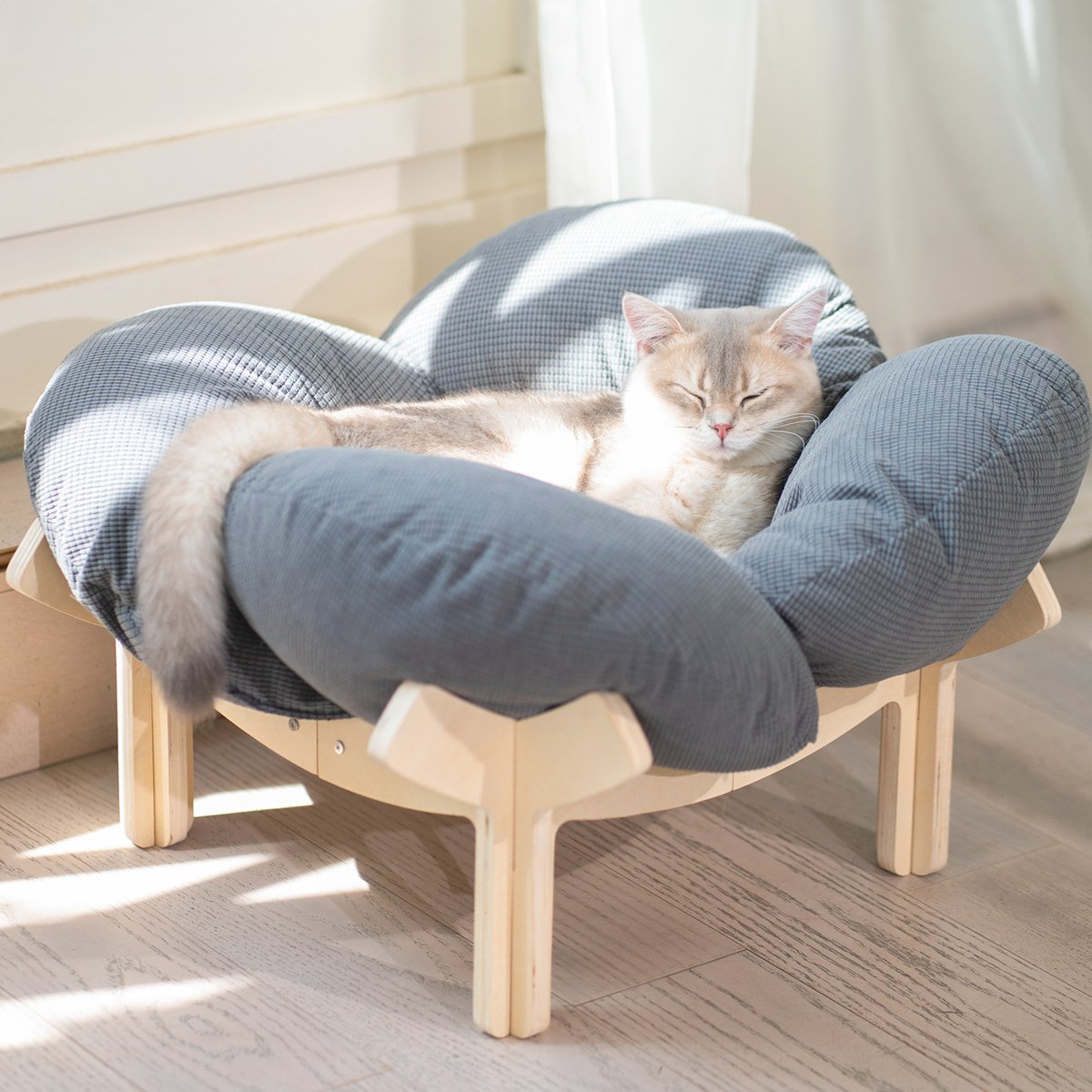 CheerPals Elevated Wooden Sofa Dog & Cat Bed with Removable Washable Cover, Dark Grey