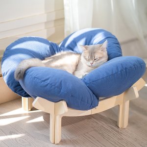 CheerPals Elevated Wooden Sofa Dog & Cat Bed with Removable Washable Cover, Dark Blue