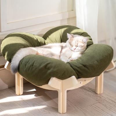 CheerPals Elevated Wooden Sofa Dog & Cat Bed with Removable Washable Cover, White