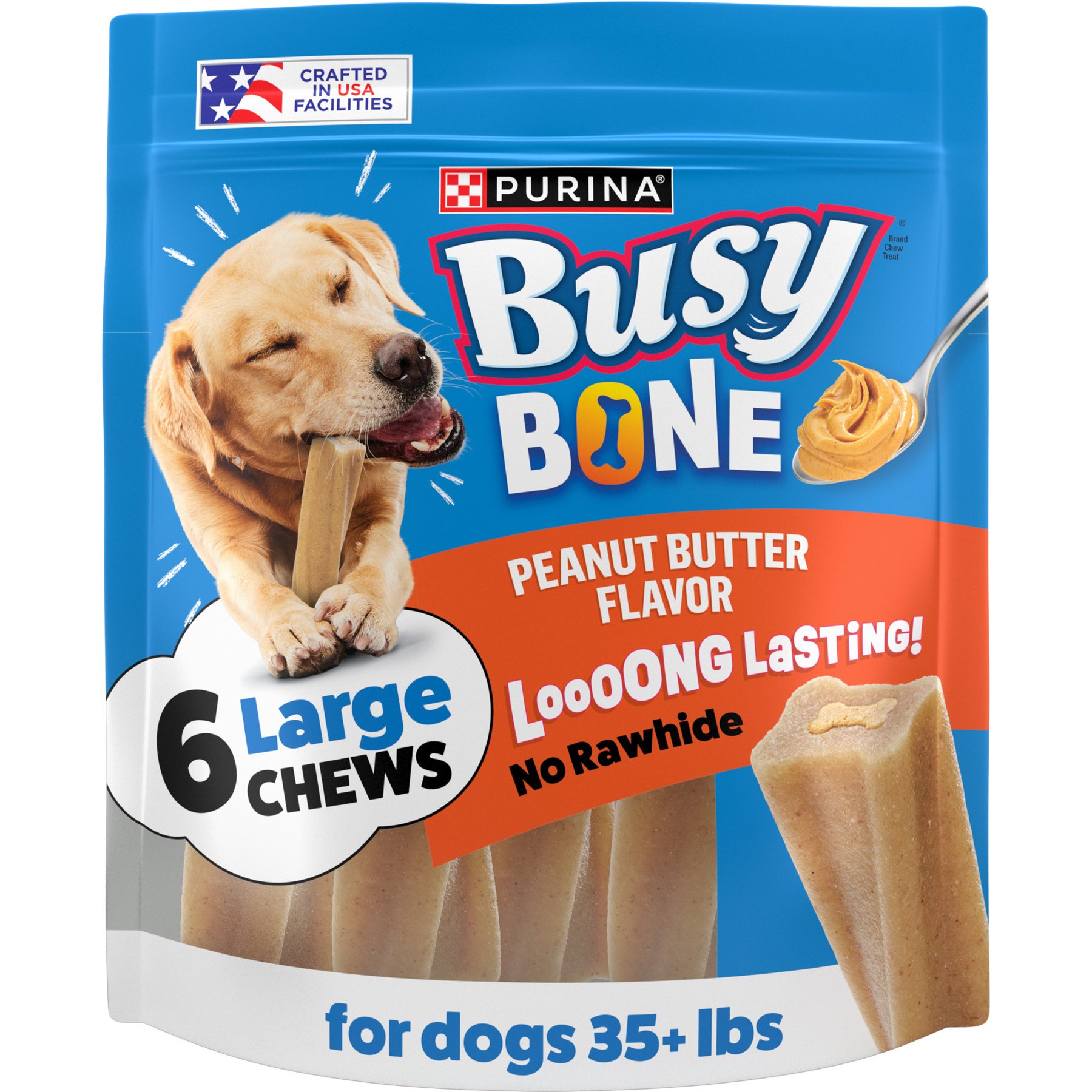 Busy Bone Peanut Butter Flavor Long-Lasting Chew Dog Treats, 6 count pouch