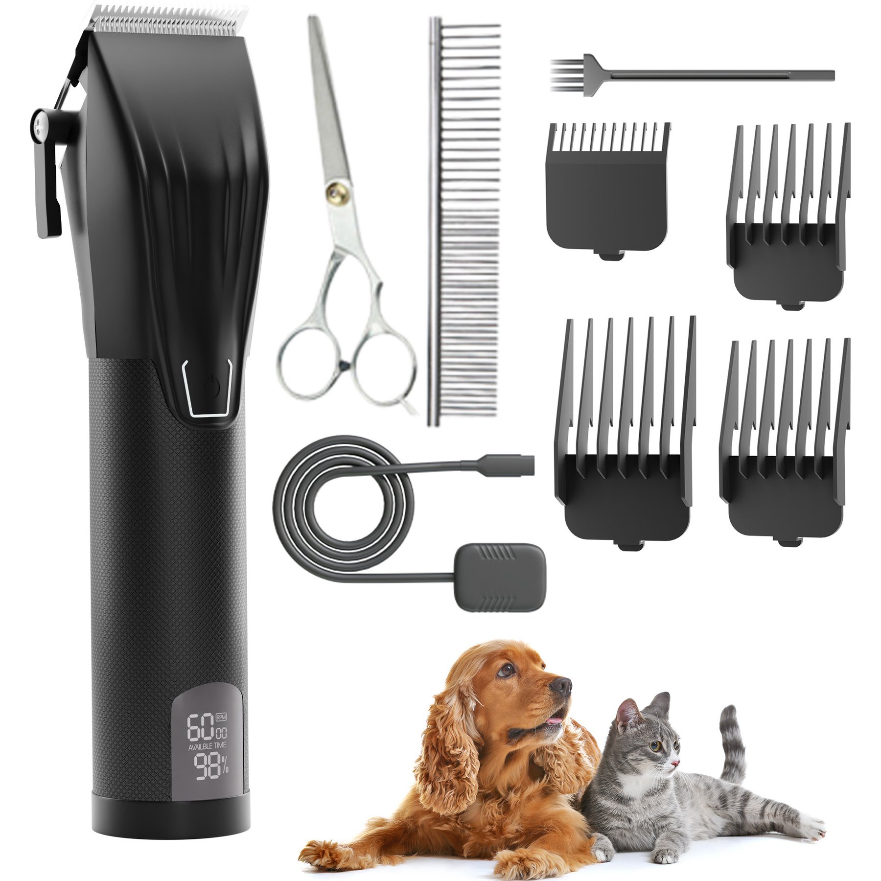 Fido Fave 4-Speed & LCD Display Dog Grooming Clippers, Black