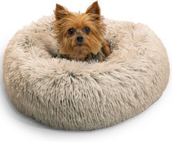 Best Friends by Sheri The Original Calming Shag Fur Donut Cuddler Cat & Dog Bed, Taupe, X-Small slide 1 of 9