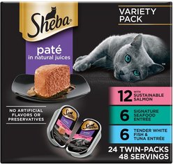 Sheba Perfect Portions Seafood Pate Variety Pack Grain-Free Adult Wet Cat Food Trays, 2.6-oz, case of 24
