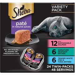 Sheba Perfect Portions Seafood Pate Variety Pack Grain-Free Adult Wet Cat Food Trays, 2.6-oz, case of 24