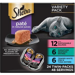 Sheba Perfect Portions Seafood Pate Variety Pack Grain-Free Adult Wet Cat Food Trays, 2.6-oz, case of 24