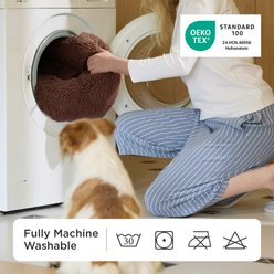 Bedsure Calming Fluffy Plush Faux Fur Anti-Slip Donut Machine-Washable Bolster Dog & Cat Bed, Brown, X-Small slide 2 of 7