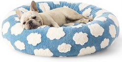 Lesure Calming Cute Modern Plush Jacquard Shaggy Orthopedic Anti-Slip Donut Dog & Cat Bed with Removable Cover, Blue, Medium