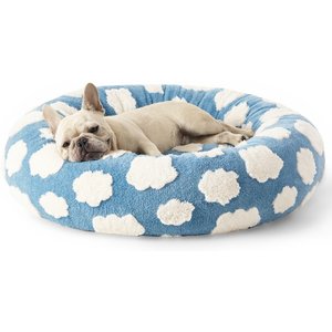Lesure Calming Cute Modern Plush Jacquard Shaggy Orthopedic Anti-Slip Donut Dog & Cat Bed with Removable Cover, Blue, Medium