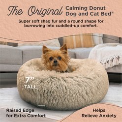 Best Friends by Sheri The Original Calming Shag Fur Donut Cuddler Cat & Dog Bed, Taupe, X-Small slide 2 of 8