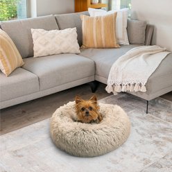Best Friends by Sheri The Original Calming Shag Fur Donut Cuddler Cat & Dog Bed, Taupe, X-Small slide 1 of 8