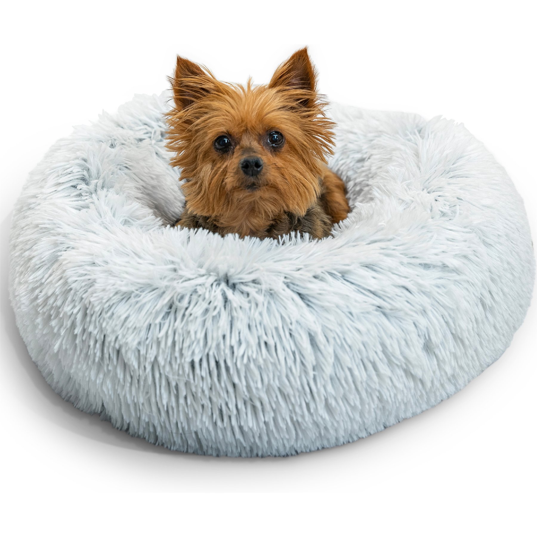 Best Friends by Sheri The Original Calming Shag Fur Donut Cuddler Cat & Dog Bed, Frost, X-Small