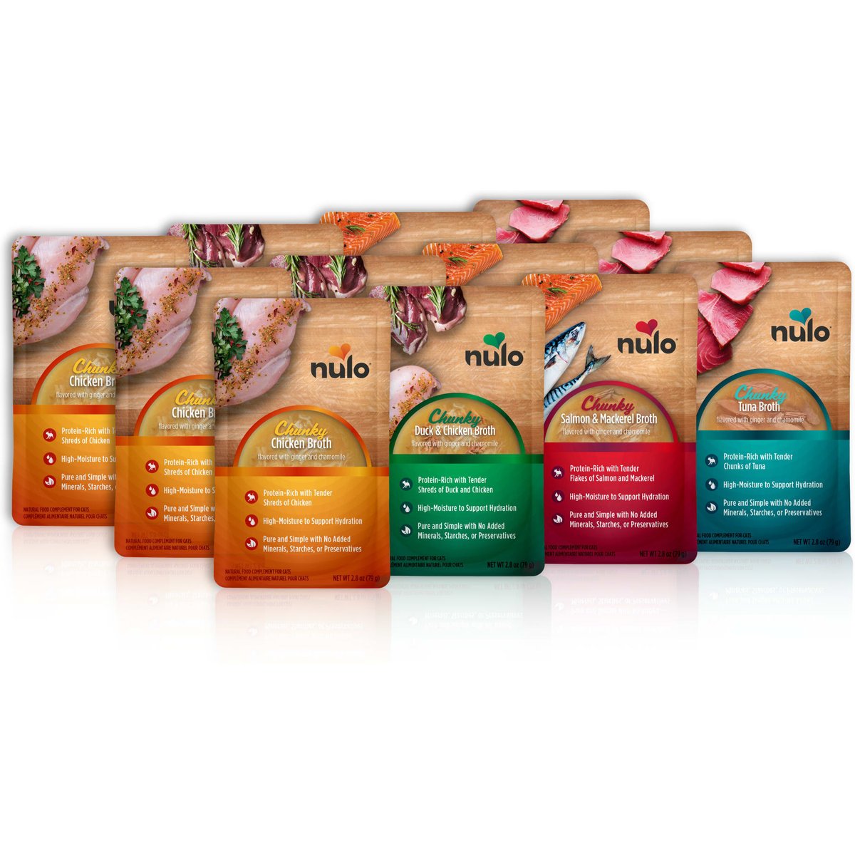 Nulo Chunky Variety Flavors in Broth Wet Cat Food Topper, 2.8-oz pouch, case of 12