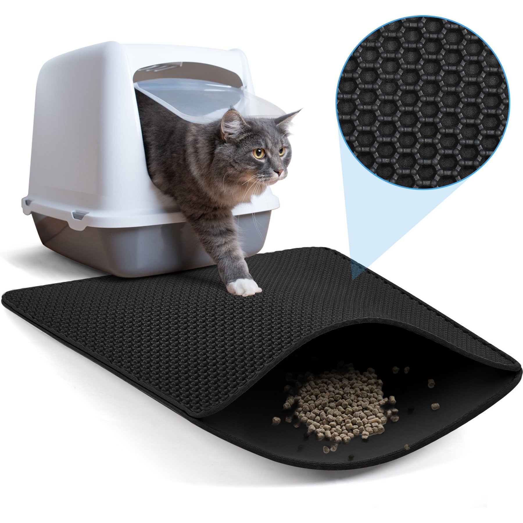 SMONTER Waterproof Non-Slip Honeycomb Cat Litter Box Floor Mat, Black, 24 x 18-in