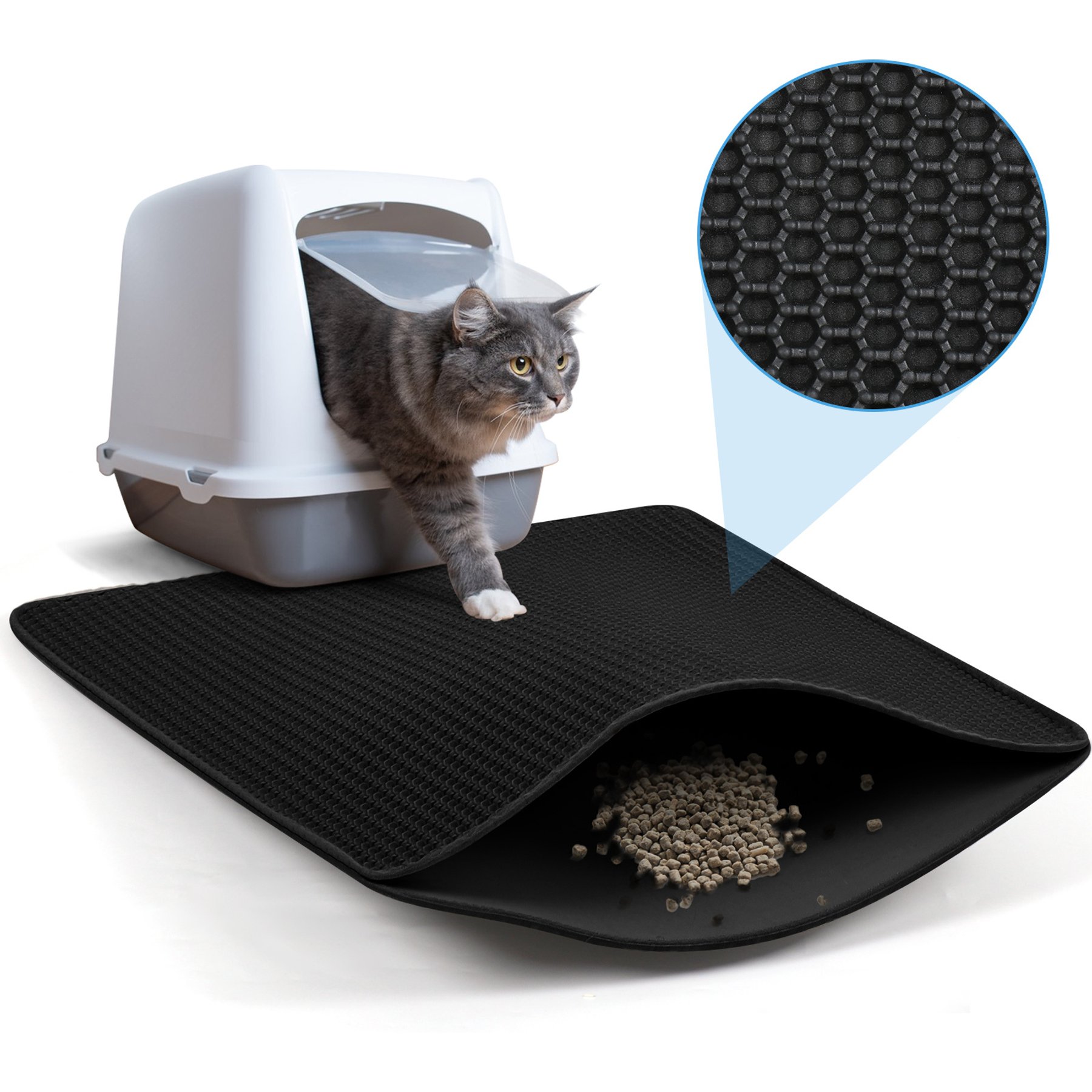 SMONTER Waterproof Non-Slip Honeycomb Cat Litter Box Floor Mat, Black, 30 x 22-in