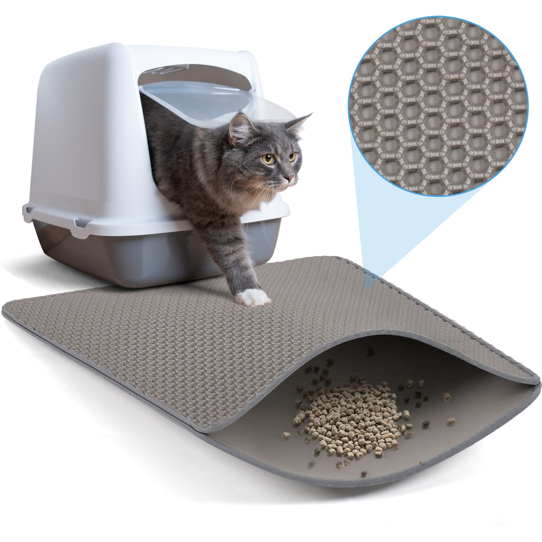 SMONTER Waterproof Non-Slip Honeycomb Cat Litter Box Floor Mat, Gray, 24 x 18-in