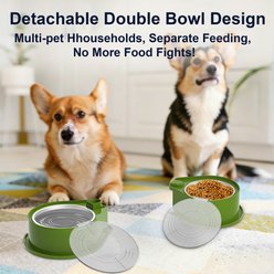 UPSKY 304 Metal Dual Food & Water Functional Stainless Steel Anti-Skid Dog & Cat Bowl Set with Lids, Green slide 2 of 8