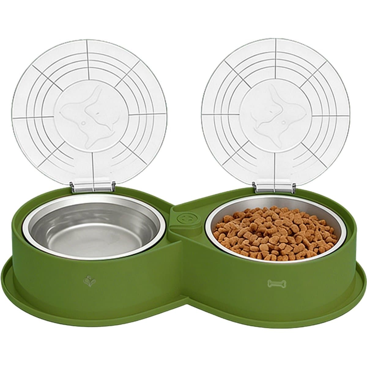 UPSKY 304 Metal Dual Food & Water Functional Stainless Steel Anti-Skid Dog & Cat Bowl Set with Lids, Green