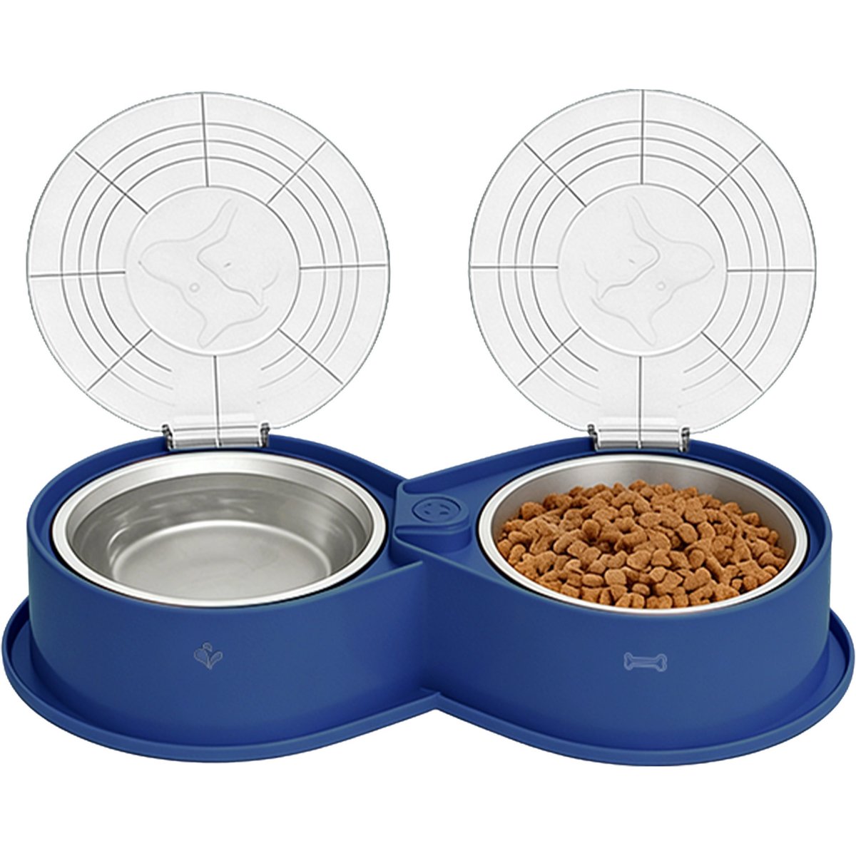 UPSKY 304 Metal Dual Food & Water Functional Stainless Steel Anti-Skid Dog & Cat Bowl Set with Lids, Blue