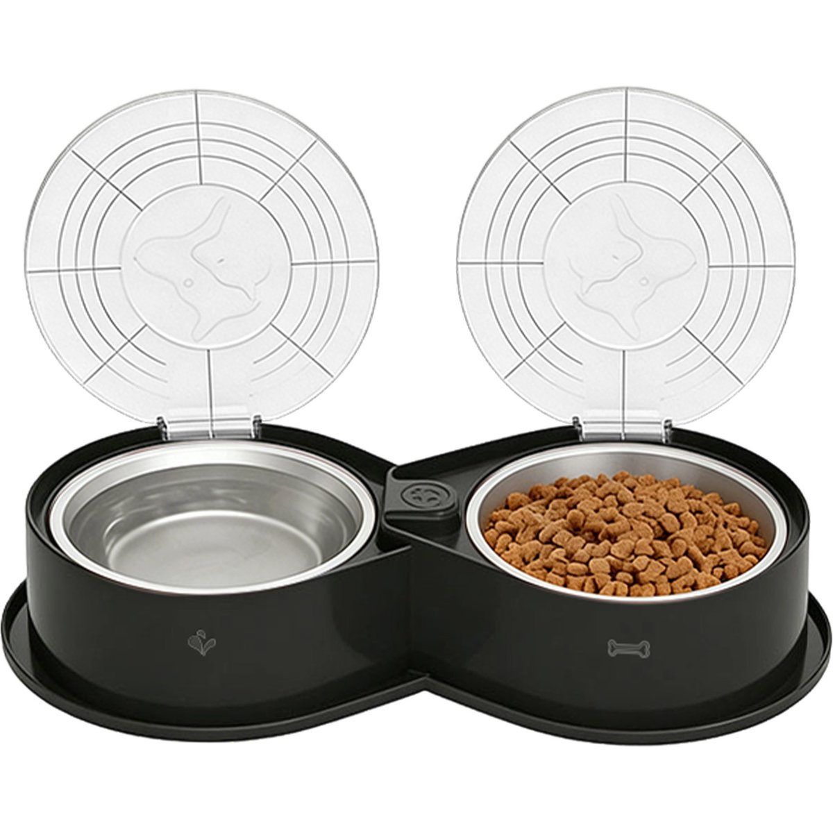 UPSKY 304 Metal Dual Food & Water Functional Stainless Steel Anti-Skid Dog & Cat Bowl Set with Lids, Black