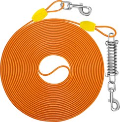 Petbobi PVC-Coated Steel Dog Tie-Out Cable with Shock Spring & 360° Swivel Clips, Orange, 50-ft