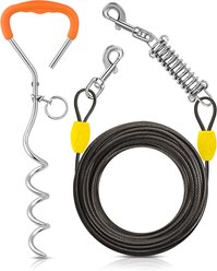 Petbobi Heavy-Duty 16-in Ground Stake Dog Tie-Out Cable with Spring, Black, 40-ft