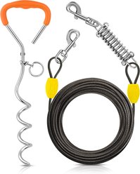 Petbobi Heavy-Duty 16-in Ground Stake Dog Tie-Out Cable with Spring, Black, 30-ft